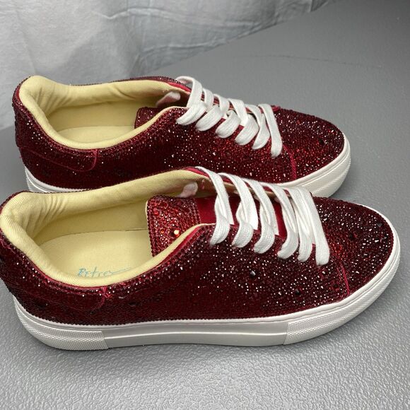 Betsey Johnson Sidny Fashion Sneakers Womens Size 6 Rhinestone Platform Red Ruby - Picture 6 of 10
